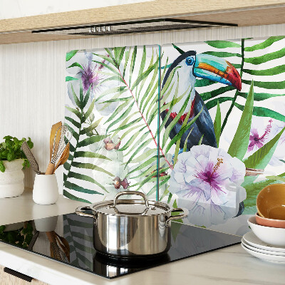 Glas schneidebrett Tropisches Motiv mit Vögeln und Pflanzen