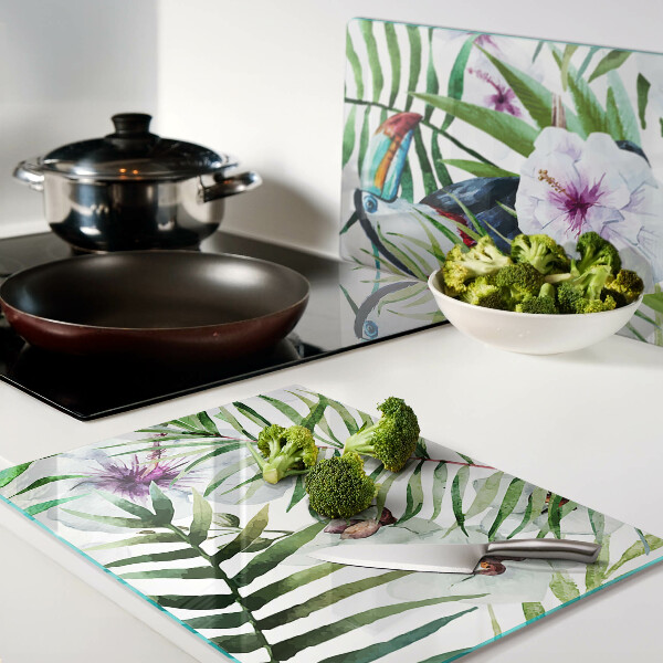 Glas schneidebrett Tropisches Motiv mit Vögeln und Pflanzen