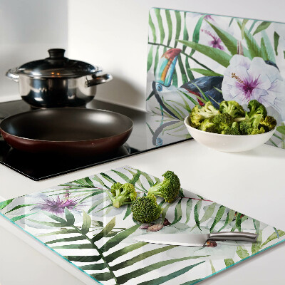 Glas schneidebrett Tropisches Motiv mit Vögeln und Pflanzen