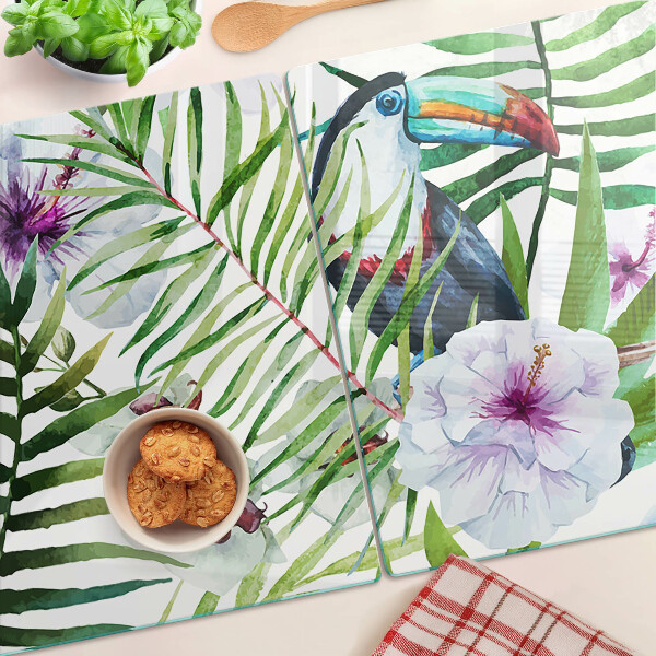 Glas schneidebrett Tropisches Motiv mit Vögeln und Pflanzen