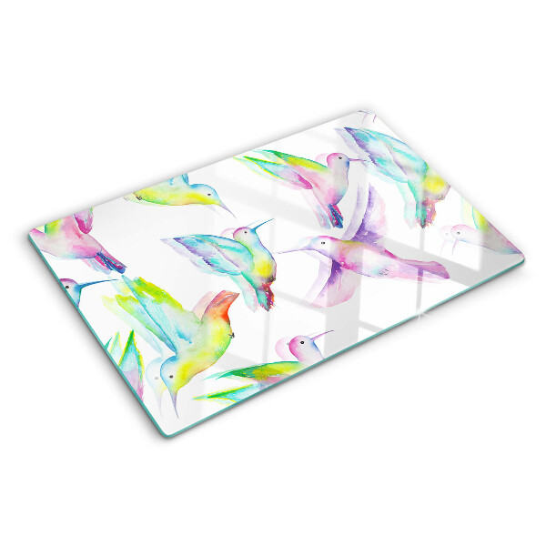 Schneidebrett Glas mit Kolibris im Aquarellstil