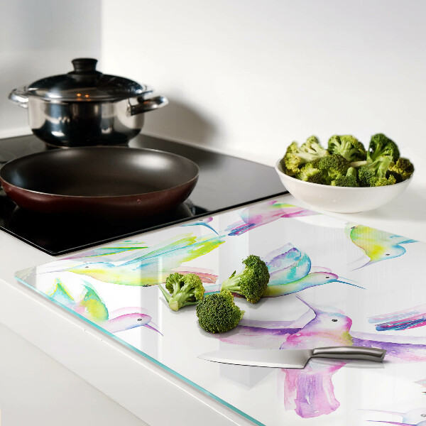 Schneidebrett glas Kolibris im Aquarellstil