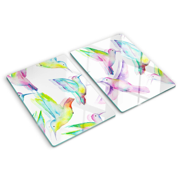 Schneidebrett Glas mit Kolibris im Aquarellstil