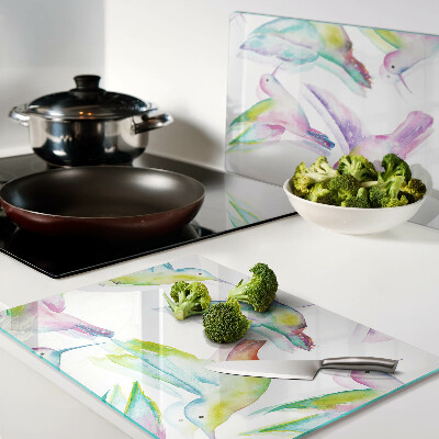 Schneidebrett glas Kolibris im Aquarellstil