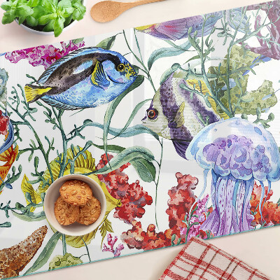 Glas schneidebrett Meeresmotiv mit Fischen und Quallen