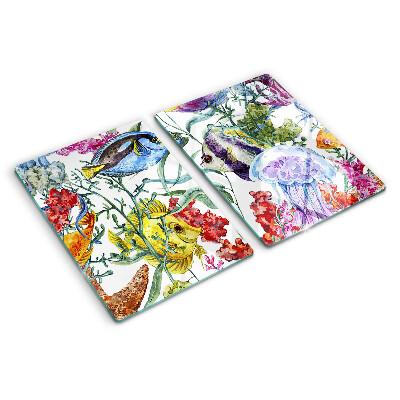 Glas Schneidebrett mit Meeresmotiv mit Fischen und Quallen