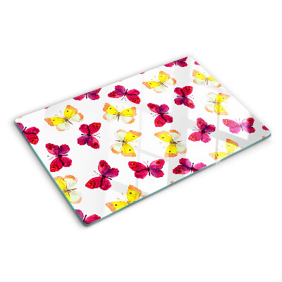 Schneidebrett mit Schmetterlingsmotiv in Frühlingsfarben
