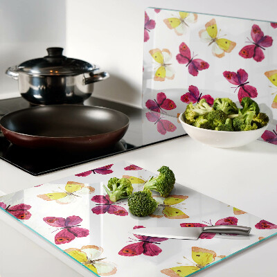 Schneidebrett mit Schmetterlingsmotiv in Frühlingsfarben