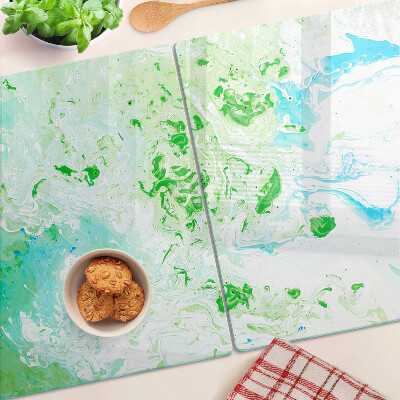 Schneidebrett Glas mit abstraktem Wirbelmuster in Grün und Blau