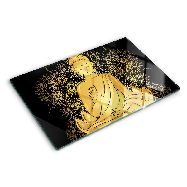 Schneidebrett mit Motiv einer Buddha-Figur in Meditationshaltung