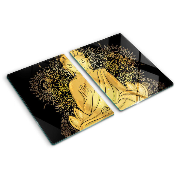 Schneidebrett mit Motiv einer Buddha-Figur in Meditationshaltung