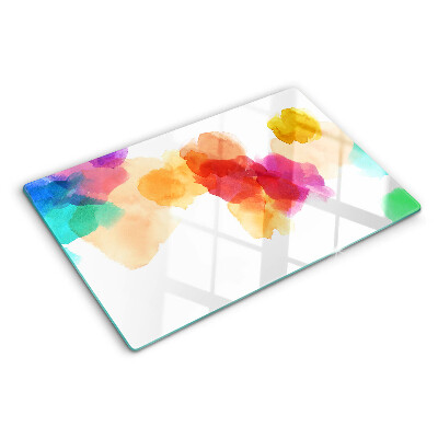 Schneidebrett Glas mit bunten Wasserfarbenflecken
