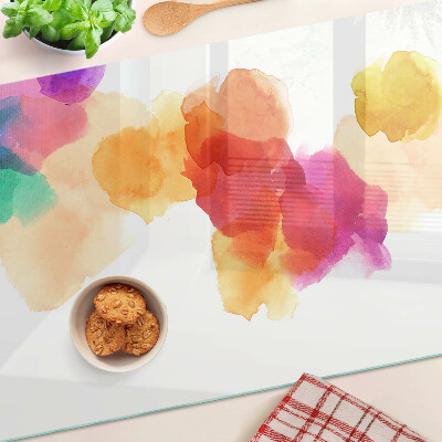 Schneidebrett Glas mit bunten Wasserfarbenflecken