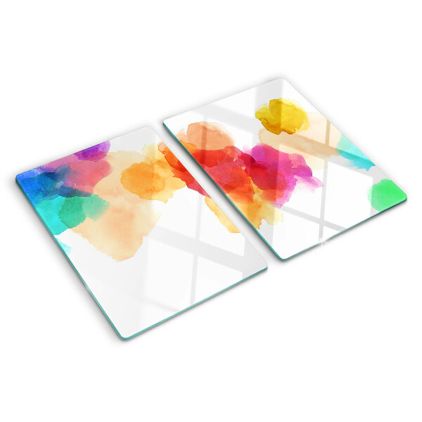 Schneidebrett Glas mit bunten Wasserfarbenflecken