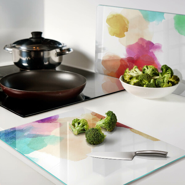 Schneidebrett Glas mit bunten Wasserfarbenflecken