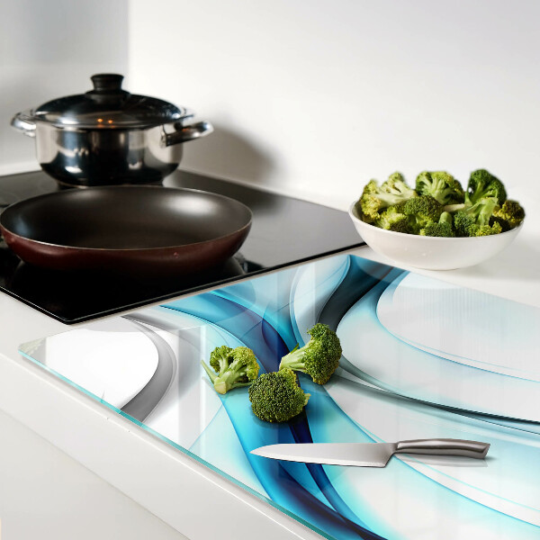 Schneidebrett Glas mit wellenförmigem Muster in Blautönen