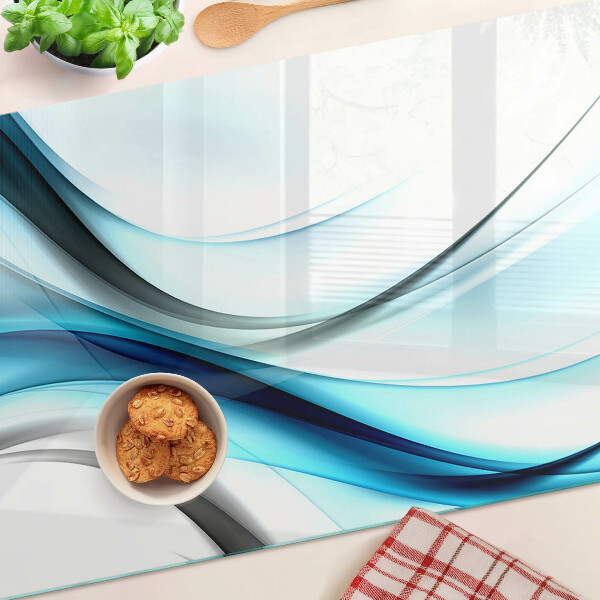 Schneidebrett Glas mit wellenförmigem Muster in Blautönen