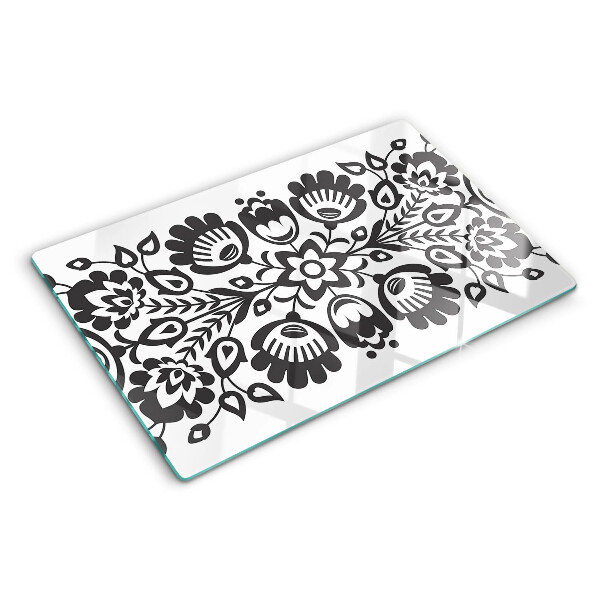 Schneidebrett Glas mit Blumenmotiv im Volkststil