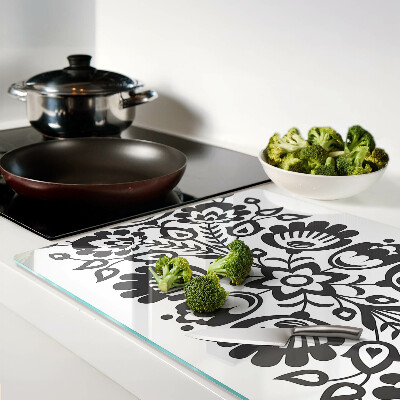 Schneidebrett Glas mit Blumenmotiv im Volkststil