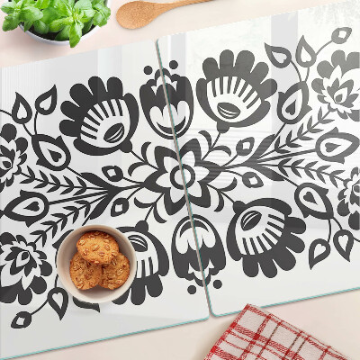 Schneidebrett Glas mit Blumenmotiv im Volkststil