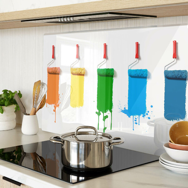 Schneidebrett Glas mit buntem Pinselmotiv in Regenbogenfarben