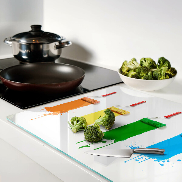 Schneidebrett glas Ein Regenbogen an Farben in Pinseln