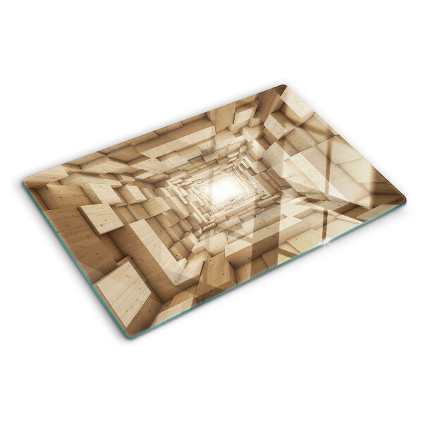 Schneidebrett mit Intarsien im Inneren des Holztunnels