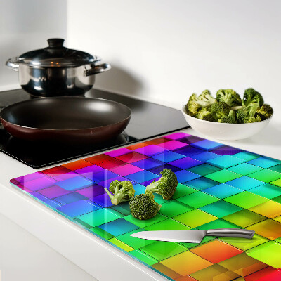 Glas schneidebrett Regenbogenquadrate in einem Mosaik