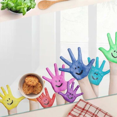 Glas schneidebrett Bunte, lächelnde Hände