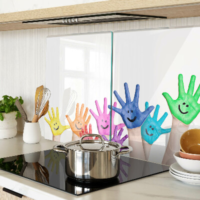 Glas schneidebrett Bunte, lächelnde Hände