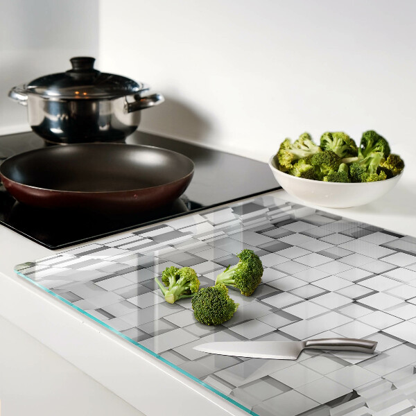 Schneidebrett Glas mit grau-weißem Mosaikmuster