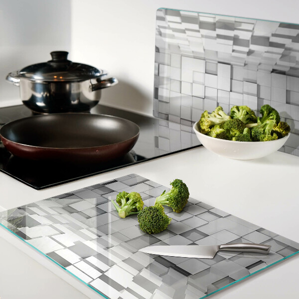 Schneidebrett Glas mit grau-weißem Mosaikmuster