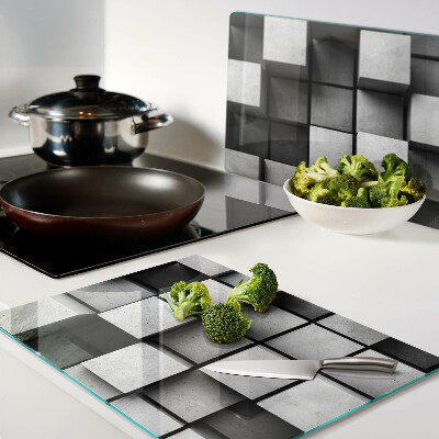 Glas-Schneidebrett mit geometrischem Muster in Grautönen