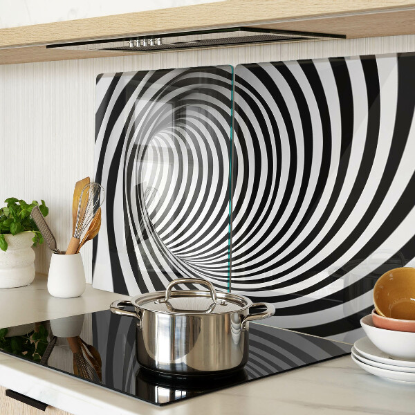 Schneidebrett Glas mit Spiralmuster in Schwarz- und Weißtönen