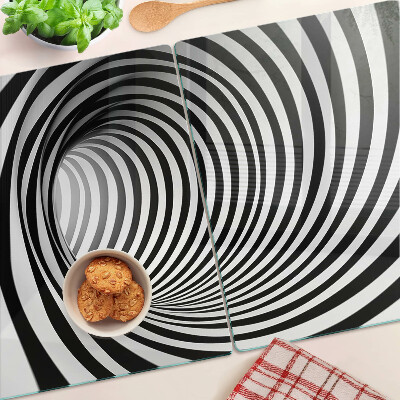Schneidebrett Glas mit Spiralmuster in Schwarz- und Weißtönen