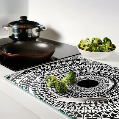 Schneidebrett glas Mandala in Schwarz-Weiß-Tönen