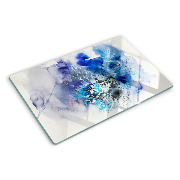 Glas-Schneidebrett mit abstraktem blauem Muster