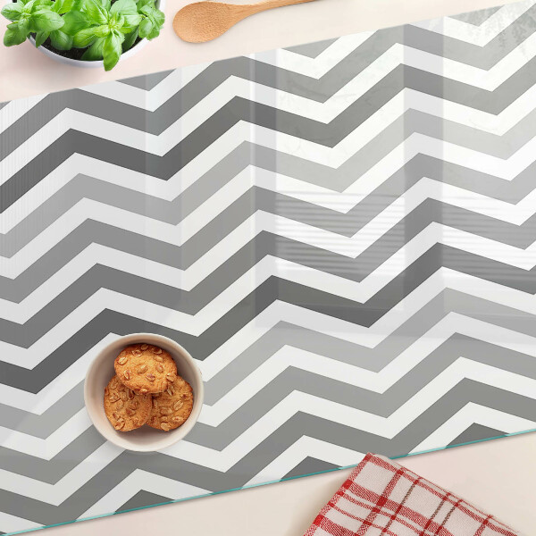 Schneidebrett Glas mit Zickzackmuster in Grautönen