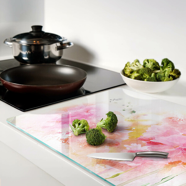 Schneidebrett mit Blumen-Aquarellmotiven in Pastellfarben