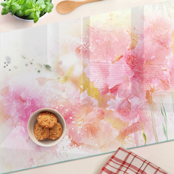 Schneidebrett mit Blumen-Aquarellmotiven in Pastellfarben