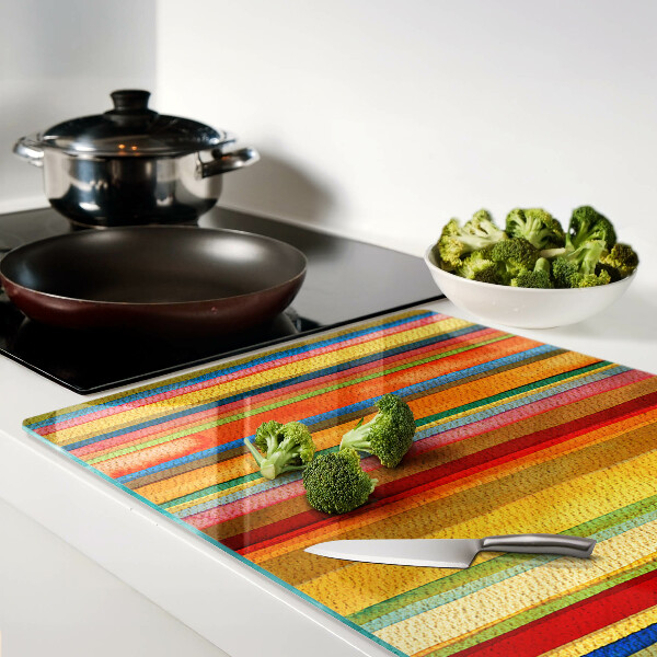 Schneidebrett Glas mit bunten abstrakten Streifen