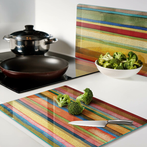 Schneidebrett Glas mit bunten abstrakten Streifen