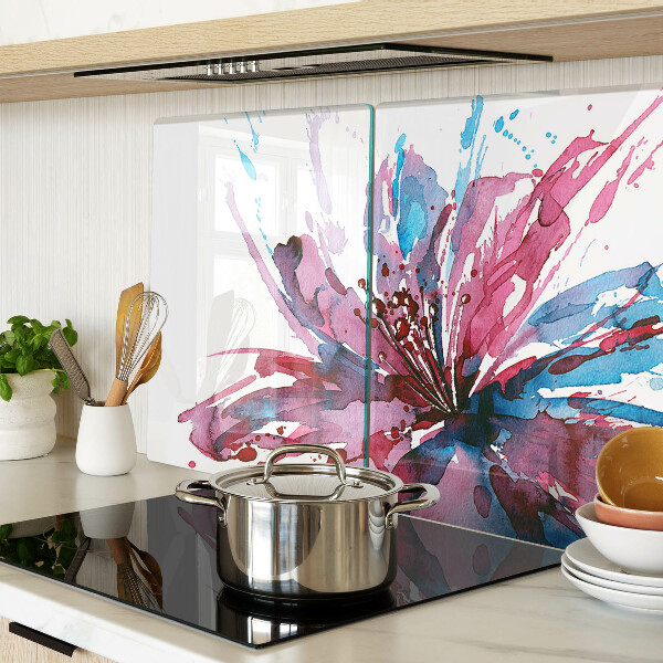 Schneidebrett mit Blumen-Aquarellmotiv in intensiven Farben