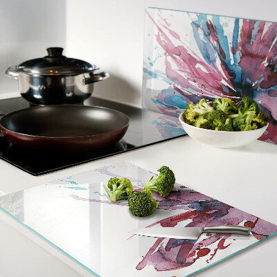 Schneidebrett mit Blumen-Aquarellmotiv in intensiven Farben