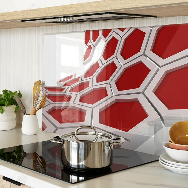 Schneidebrett Glas mit sechseckigem Motiv in Rottönen