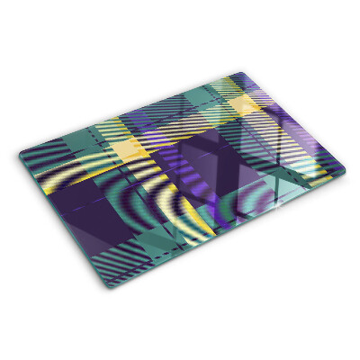 Glas Schneidebrett mit Karomuster in Lila- und Grüntönen