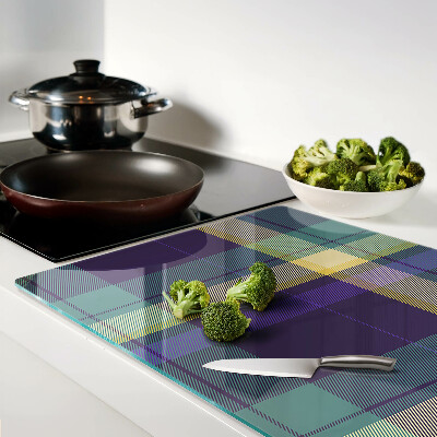 Glas Schneidebrett mit Karomuster in Lila- und Grüntönen