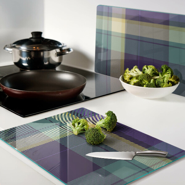 Glas Schneidebrett mit Karomuster in Lila- und Grüntönen