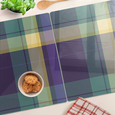 Glas Schneidebrett mit Karomuster in Lila- und Grüntönen