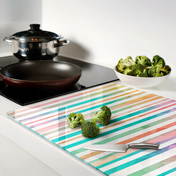 Glas-Schneidebrett mit bunten Streifen in Regenbogenfarben